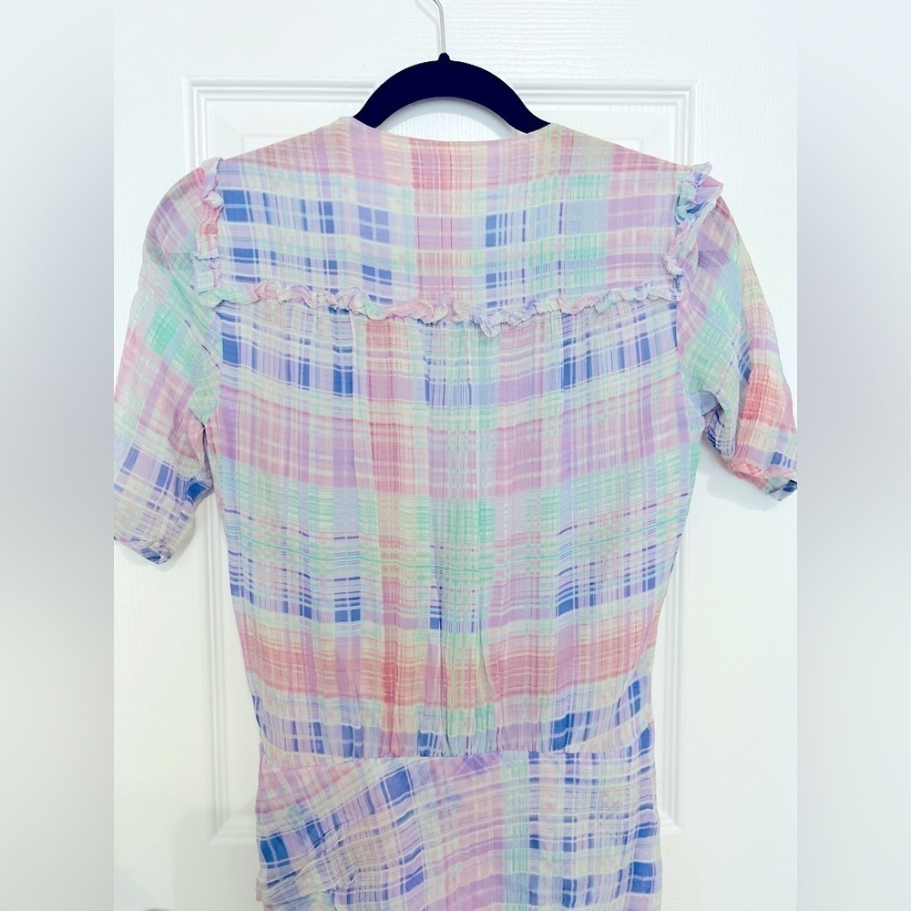 Veronica Beard Dakota Plaid Silk Mini Dress Lilac - Picture 9 of 11
